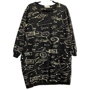 MINIBEE Women Dress Size L Black with Gold Graphic Print Long Sleeve Fun 74-21